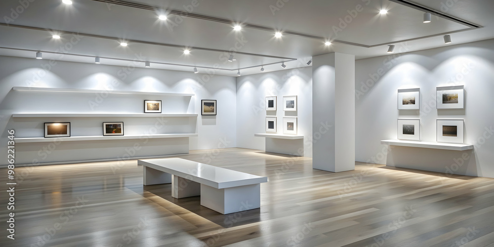 Minimalist art gallery interior with clean lines, simple display shelves, and soft lighting, art gallery, minimalist Minimalist art gallery interior with clean lines, simple display shelves, and soft lighting, art gallery, minimalist