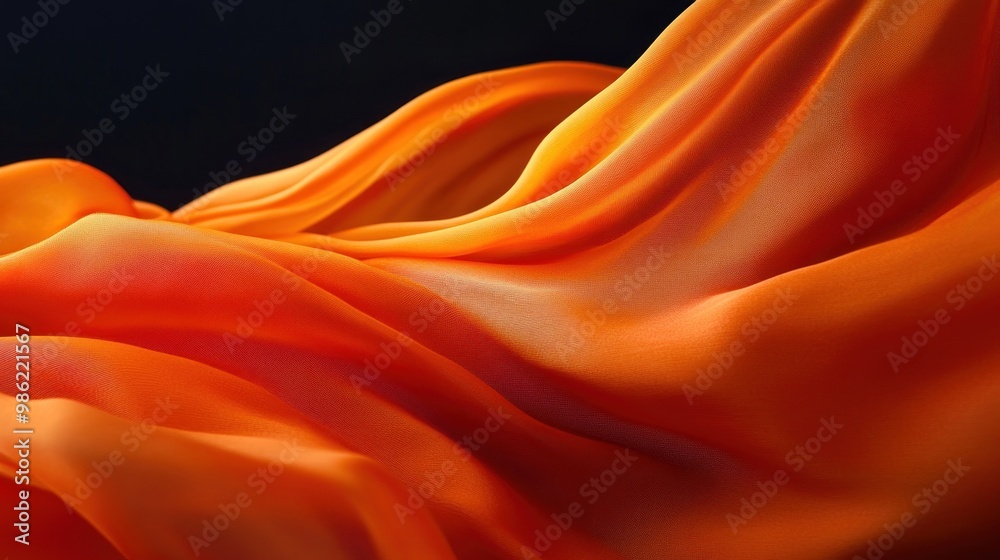 Obraz premium Abstract orange fabric waves on black background.