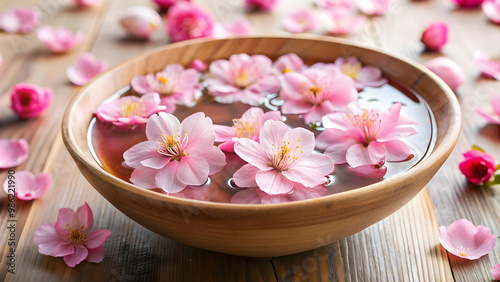 Pink cherry blossom in a bowl, perfect for spa and relaxation concept, pink, cherry blossom, flower, spa, love