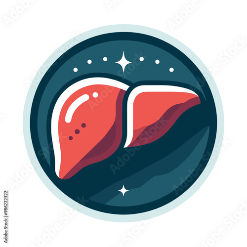 Liver, icon in round badge, color vector, isolated, transparent background 