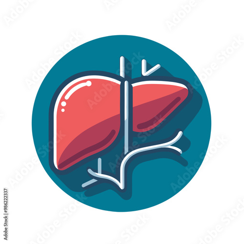 Liver, icon in round badge, color vector, isolated, transparent background