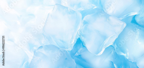 A close up of ice cubes in a blue background