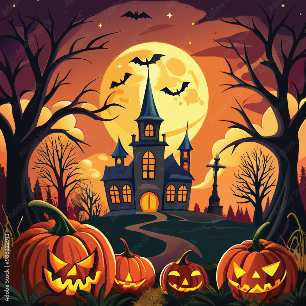 Fototapeta premium Halloween background flat illustration