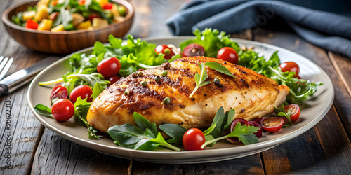 Delicious chicken with salad, chicken, salad, food, tasty, lunch, healthy, fresh, meal, colorful, plate, cuisine, dish