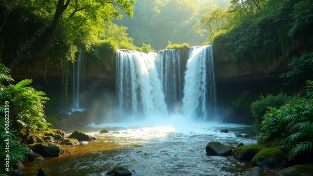 Generative AI, a waterfall with a waterfall in the middle of it surrounded by trees and rocks and water in the foreground, waterfall, a detailed matte painting, naturalism
Generative AI, a waterfall with a waterfall in the middle of it surrounded by trees and rocks and water in the foreground, waterfall, a detailed matte painting, naturalism