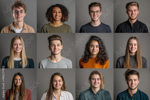 Group of profile picture of multiracial various nationality happy teenager. Diversity concept