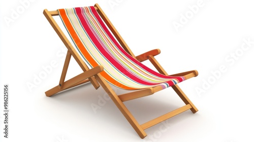 Wooden striped beach chair isolated on white background.