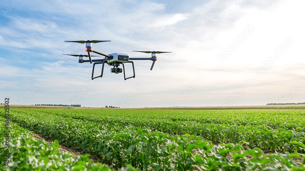 A drone autonomously surveying a large agricultural field, capturing the application of robotics in farming and crop management practices. Product photography with high resolution, studio lighting, A drone autonomously surveying a large agricultural field, capturing the application of robotics in farming and crop management practices. Product photography with high resolution, studio lighting,