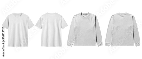 Foto Mockup of white T shirt with different sleeve lengths and views, front, back, sh