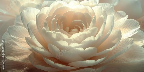 Close-up of a delicate white flower with soft petals, illuminated by sunlight. photo