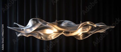 A large, curved, silver light fixture hanging from the ceiling