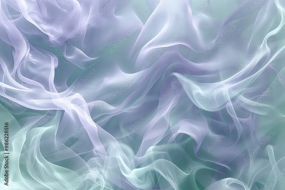 Obraz premium A gentle swirl of lavender and mint green smoke, creating a soothing and elegant visual. The smoke's delicate colors and soft movement evoke a sense of peace and elegance.