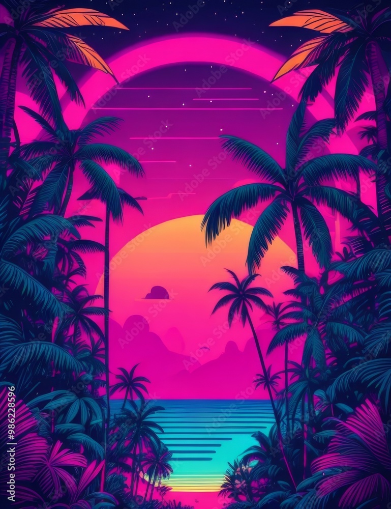 Retro image of the tropics, in neon light. Retro image of the tropics, in neon light.