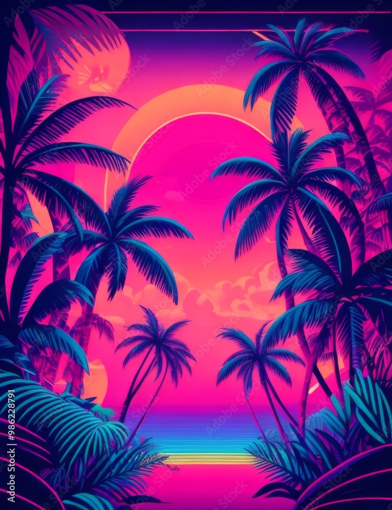 Retro image of the tropics, in neon light. Retro image of the tropics, in neon light.