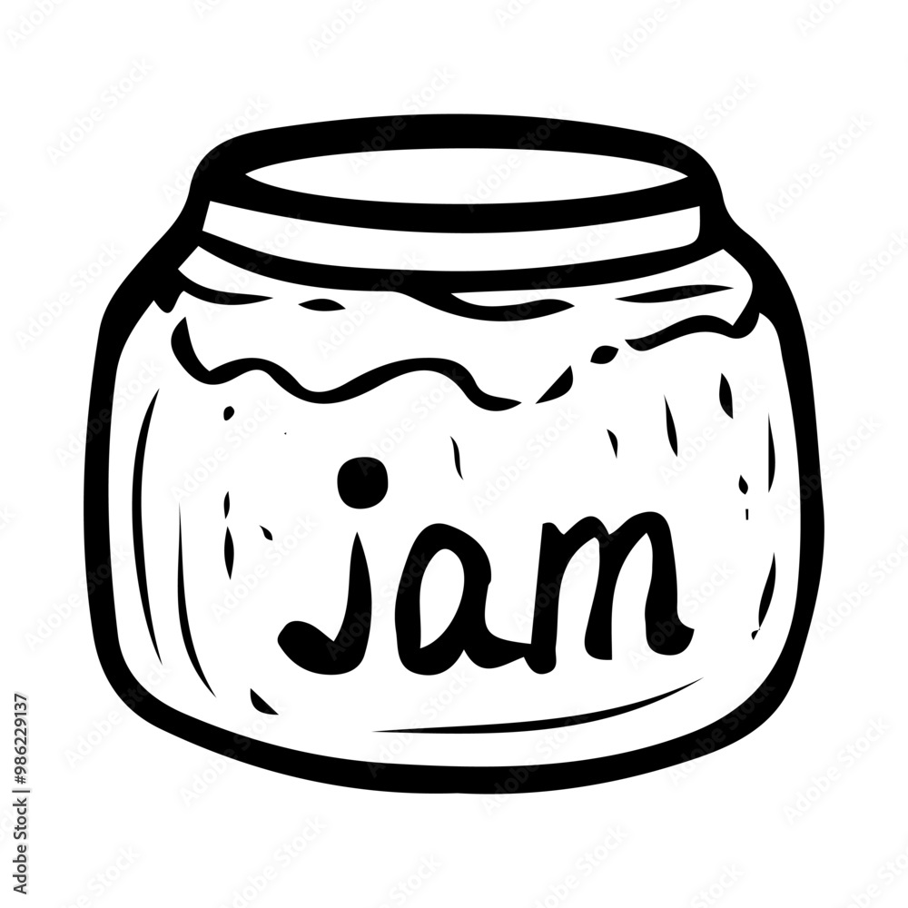 Jar of jam hand drawn doodle. Glass container with sweet berry dessert. Sugar food. Canned fruits. Vector sketch line art illustration. Jar of jam hand drawn doodle. Glass container with sweet berry dessert. Sugar food. Canned fruits. Vector sketch line art illustration.