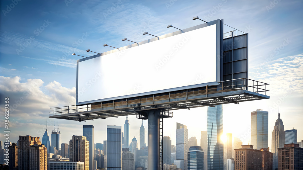 Futuristic cityscape with a blank outdoor billboard, isolated on white background, futuristic, city Futuristic cityscape with a blank outdoor billboard, isolated on white background, futuristic, city
