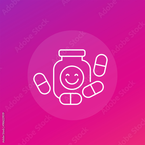 Antidepressant drugs line icon with pills, vector