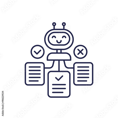 automated document management line icon with robot, business automation vector