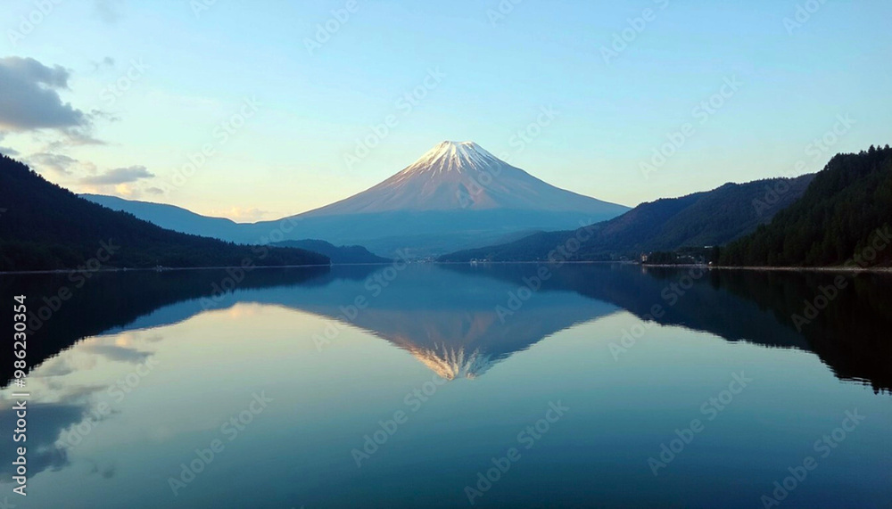 Mount Fuji Reflection on Still Lake at Dawn
