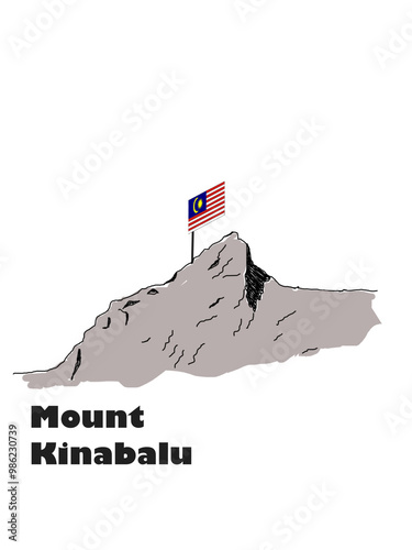 Mountain Kinabalu at Sabah in illistration sketch photo