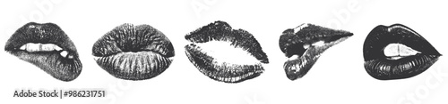 Grainy monochrome set of a sexy woman lips with a retro photocopy effect