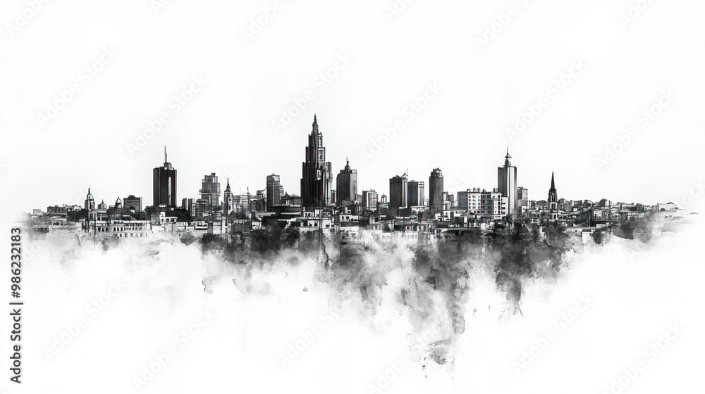 Naklejka premium Hermosillo, Mexico, black and white pen pencil hand-drawn effect drawing illustration for travel poster, card, wallpaper, backdrop or banner. Modern, clear, artistic and simple