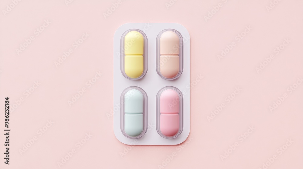 A pill box with four different colored pills A pill box with four different colored pills