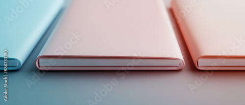 Three books with pink covers sit on a table