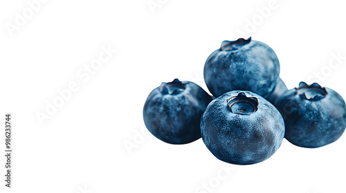 Close-up of fresh blueberries on transparent background with frosty texture and natural colors