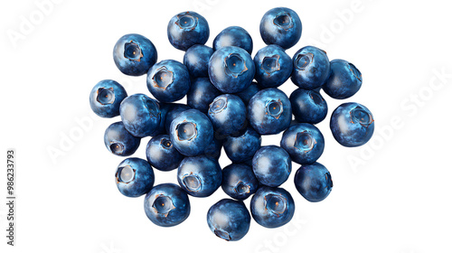 Fresh blueberries cluster on plain background: vibrant and healthy fruit composition