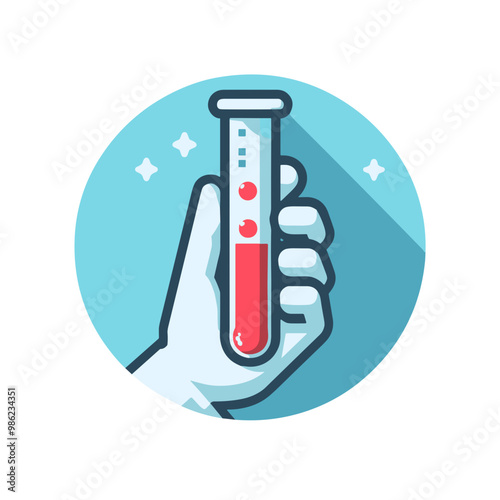 Test tube, icon in round badge, color vector, isolated, transparent background