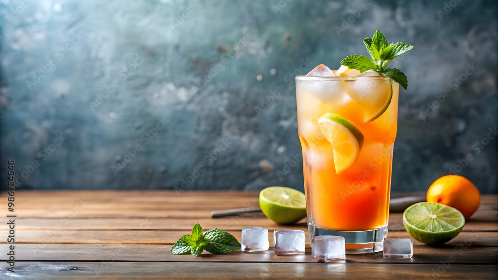 Fototapeta premium Agua Fresca with ice in glass, delicious and refreshing drink , Agua Fresca, glass, ice, refreshing, drink, beverage, cold