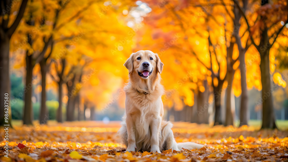 Golden retriever playing in a colorful park during autumn season, golden retriever, outdoors, park, autumn, leaves, playful, dog Golden retriever playing in a colorful park during autumn season, golden retriever, outdoors, park, autumn, leaves, playful, dog