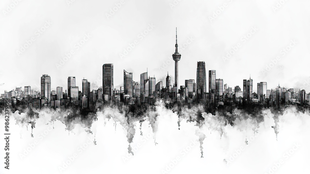 Fototapeta premium Hsinchu, Taiwan, black and white pen pencil hand-drawn effect drawing illustration for travel poster, card, wallpaper, backdrop or banner. Modern, clear, artistic and simple