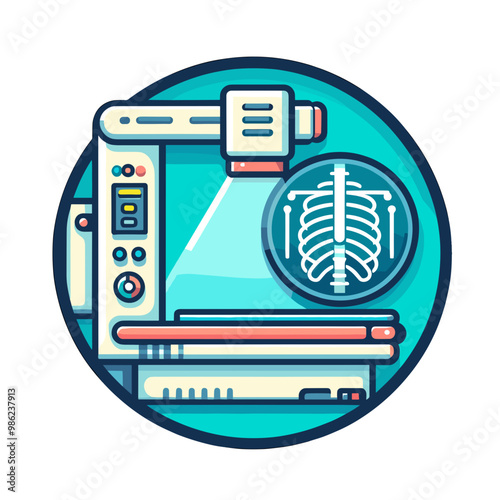 X-ray machine, icon in round badge, color vector, isolated, transparent background 