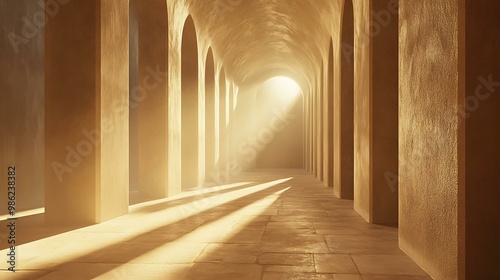 Golden Arches, Abstract Light and Shadow in a Curved Hallway