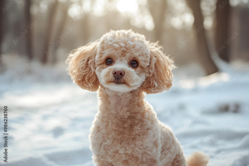 Poodle Portrait in Winter Park, Elegant and Fluffy Dog in Snowy Setting Poodle Portrait in Winter Park, Elegant and Fluffy Dog in Snowy Setting