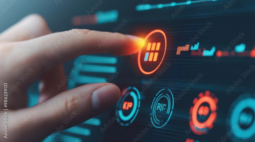 A close-up of a hand interacting with a digital interface, showcasing modern technology and user engagement with data. A close-up of a hand interacting with a digital interface, showcasing modern technology and user engagement with data.