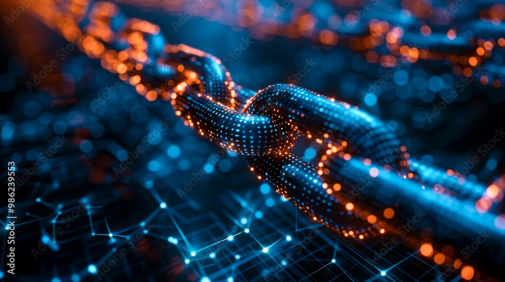 vibrant abstract composition featuring interconnected digital chains, symbolizing blockchain technology and connectivity. glowing nodes and links create sense of depth and innovation vibrant abstract composition featuring interconnected digital chains, symbolizing blockchain technology and connectivity. glowing nodes and links create sense of depth and innovation