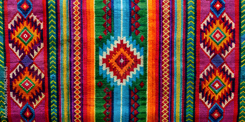 Traditional Hispanic textile with vibrant colors and intricate patterns, Hispanic, textile, fabric, colorful, vibrant
