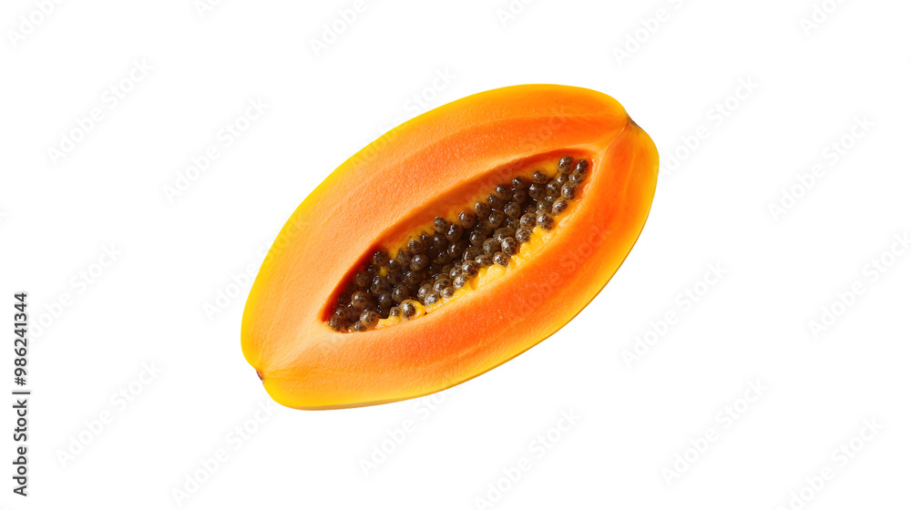 Fresh sliced papaya with seeds on transparent background Fresh sliced papaya with seeds on transparent background
