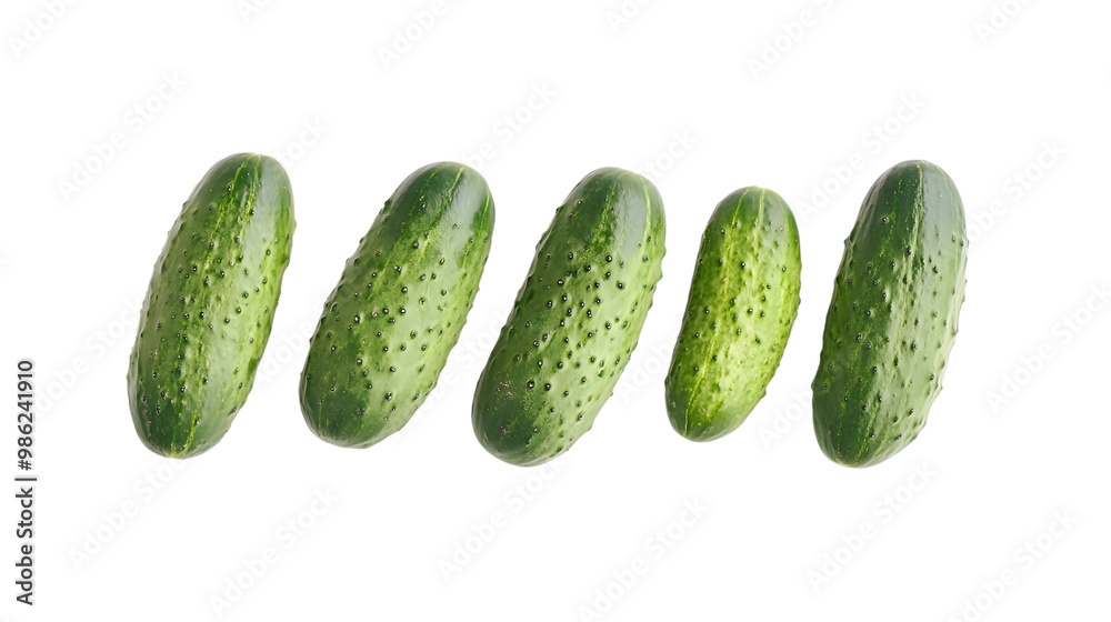 Fresh green cucumbers in a row on a transparent background Fresh green cucumbers in a row on a transparent background