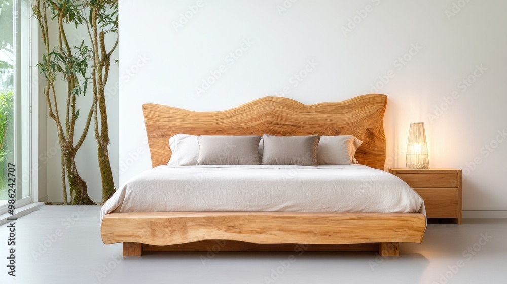 Modern Wooden Bed with Natural Design in Minimalist Room Modern Wooden Bed with Natural Design in Minimalist Room