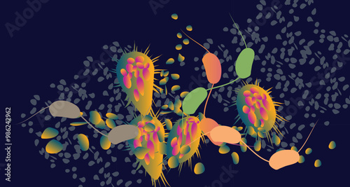  Coronavirus Virus cells on colorful background.