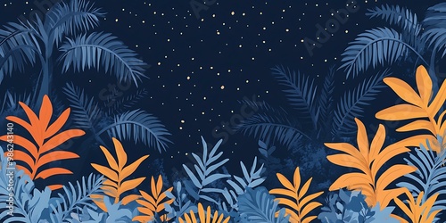 Tropical Night Sky With Palm Trees