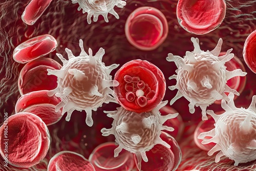  Deforming erythrocytes flowing through the circulatory system, showcasing their flexibility photo