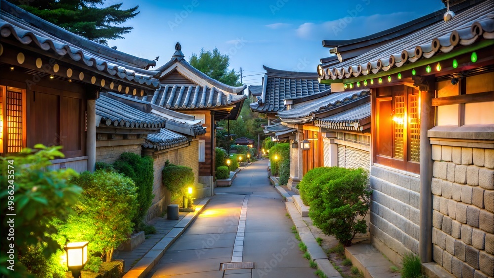 laneway in gyeongju with old korean houses when sunrise laneway in gyeongju with old korean houses when sunrise