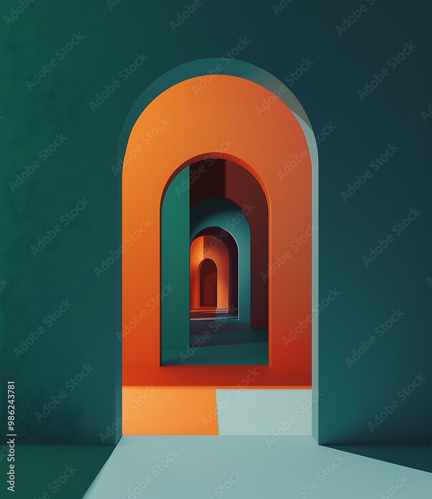 Fototapeta premium Abstract Archway with Green and Orange Color