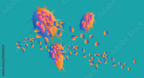  Coronavirus Virus cells on colorful background.