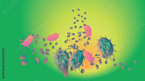  Coronavirus Virus cells on colorful background.